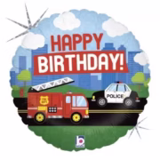Happy Birthday Fire Truck and Police car