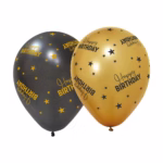 Happy Birthday Gold/Black latex by 6  -4558-