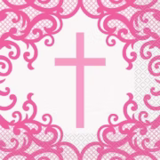 Pink napkin with cross -74822-