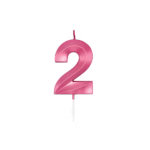 Number 2 metallic pink candle