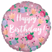 Happy Birthday Satin Flowers Foil