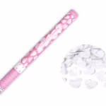 Confetti cannon with hearts, white, 60cm