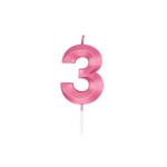 Number 3 metallic pink candle