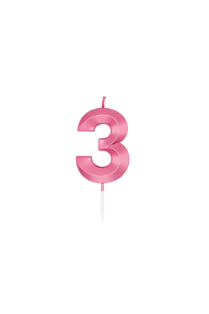Number 3 metallic pink candle - Image 2