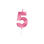 Number 5 metallic pink candle