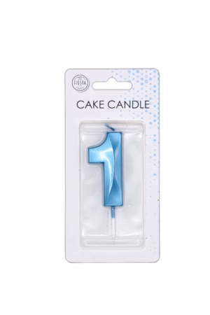 Number 1  metallic blue candle - Image 3