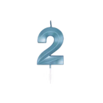 Number 2  metallic blue candle