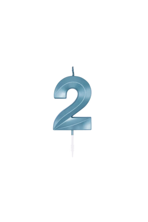 Number 2  metallic blue candle - Image 2