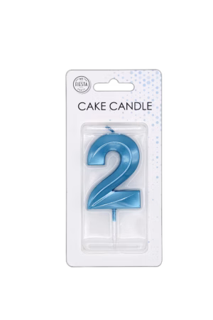 Number 2  metallic blue candle - Image 3