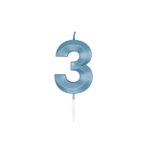 Number 3  metallic blue candle
