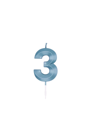 Number 3  metallic blue candle - Image 2
