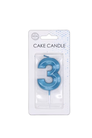 Number 3  metallic blue candle - Image 3