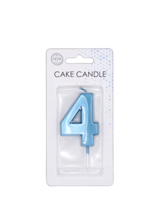 Number 4  metallic blue candle - Image 3