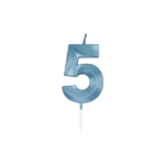 Number 5  metallic blue candle