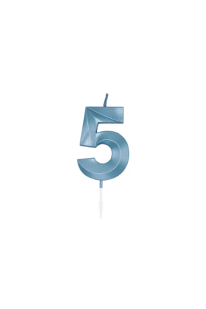 Number 5  metallic blue candle - Image 2