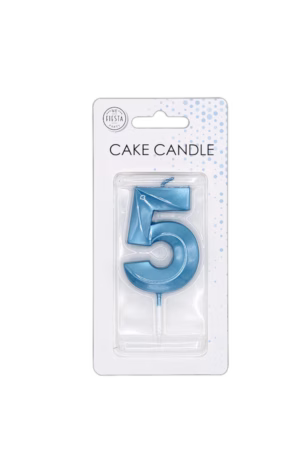 Number 5  metallic blue candle - Image 3