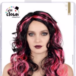 Witch wig - black, pink - 22175 -